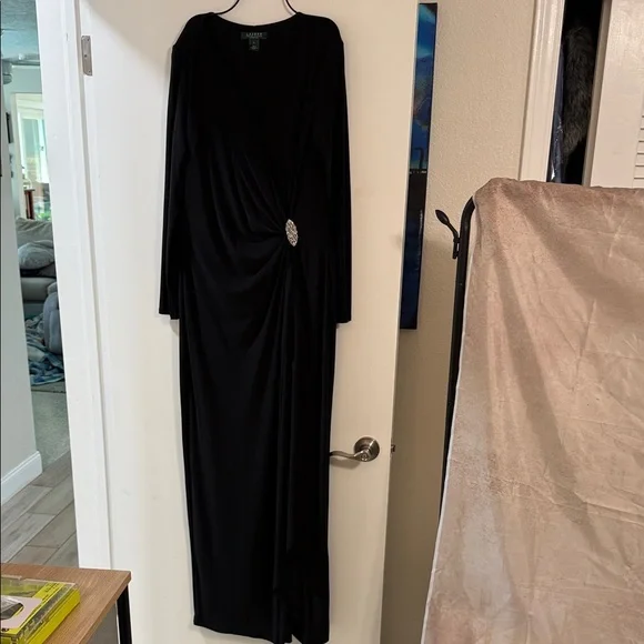 Elegant Black Long Sleeve Dress Ralph Lauren 14 - Picture 1 of 10